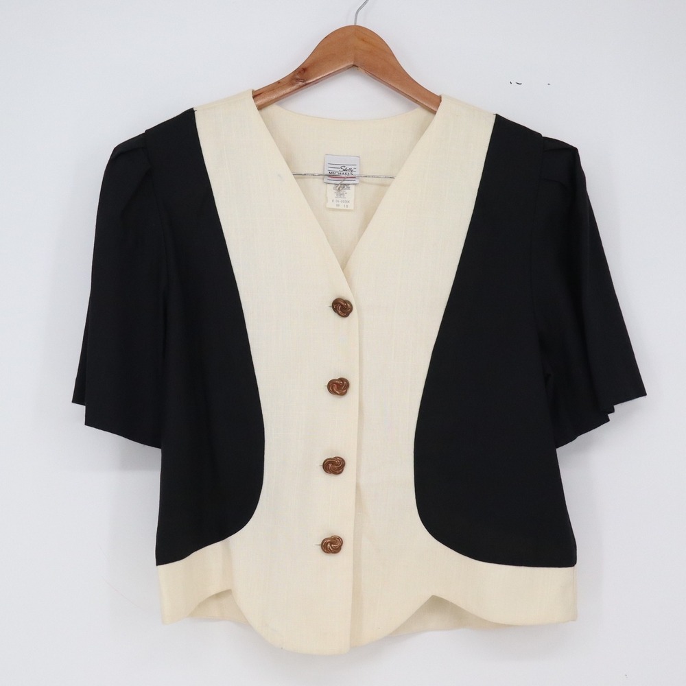 Shelly Michaels Skirt Suit Womens 18 Cream Black Colorblock Excellent